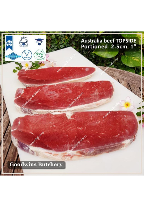Beef TOPSIDE Australia frozen daging rendang dendeng PORTIONED 2.5cm 1" +/- 1 kg/pc (price/kg)
